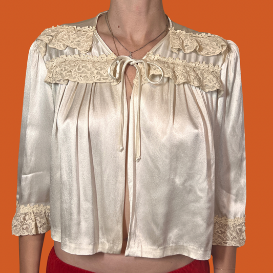 the moonwake : vintage 60’s satin bed jacket by stella fagin