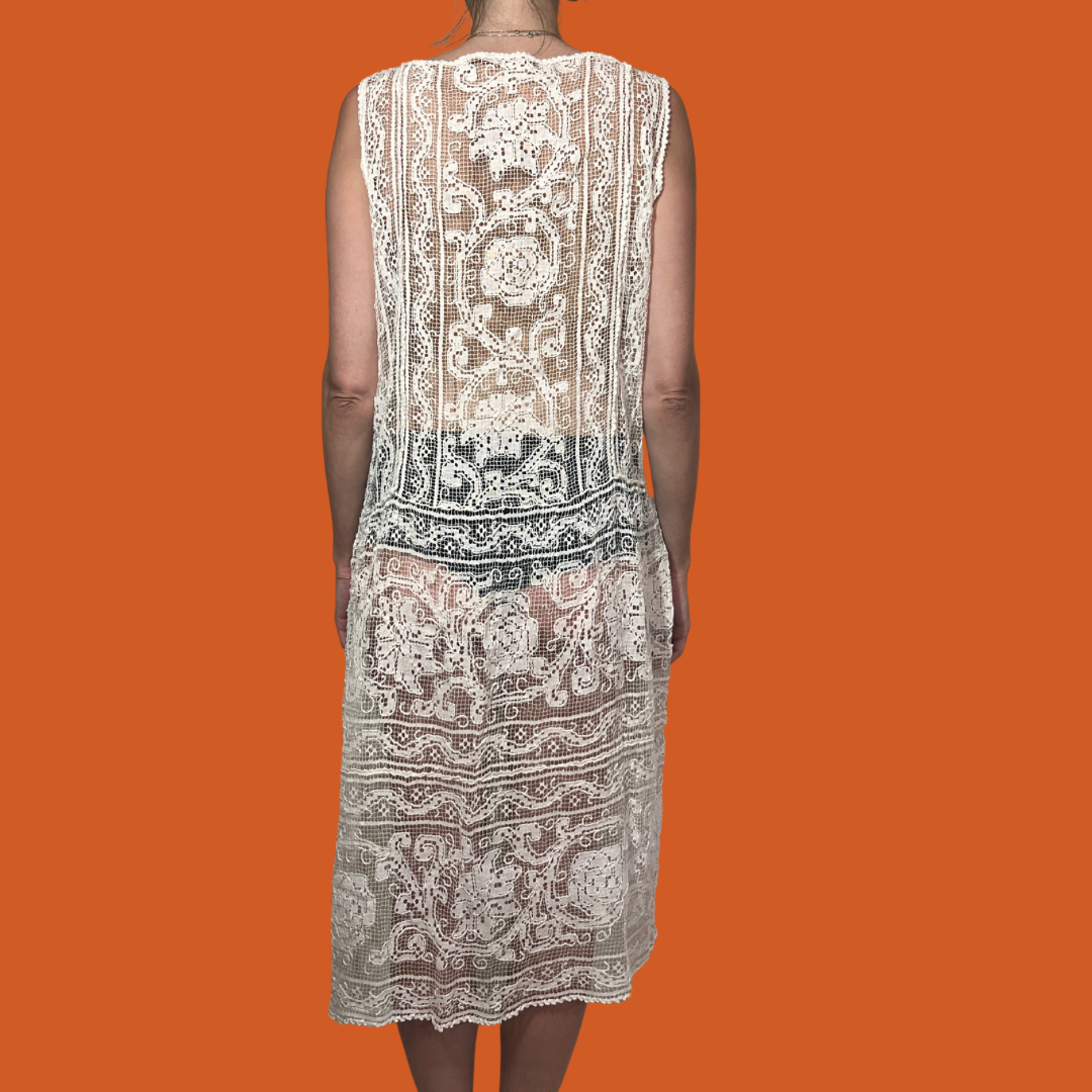 the evensong : antique lace sheath dress in white